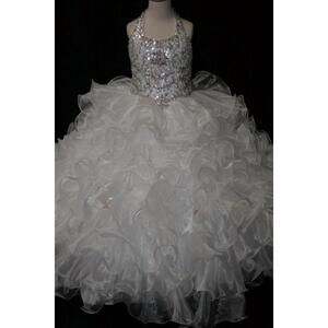 NEW LITTLE ROSIE girl's glitz pageant dress in white